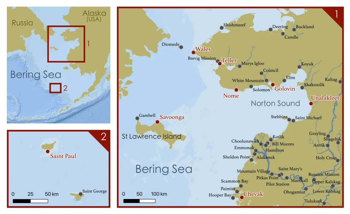 Map of Bering Sea communities of elders from the project