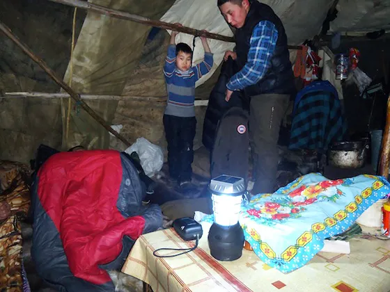 Lightning provided by the “Barefoot” lamp inside the yaranga traditional tent, March 2014.