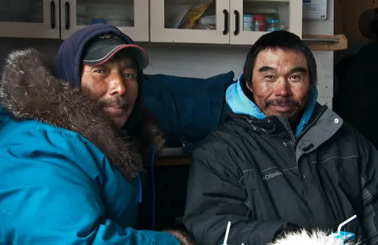 Residents Peter Kattuk (left) and Johnassie Ippak (right) are two of the hunters interviewed for the Sanikiluaq Sea Ice Project.