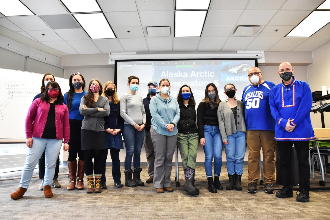 Group photo with members from Alaska Arctic Observatory & Knowledge Hub (AAOKH)