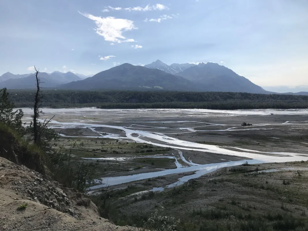 The Matanuska River branches out in an elluvial plainnear Chickaloon, Alaska.