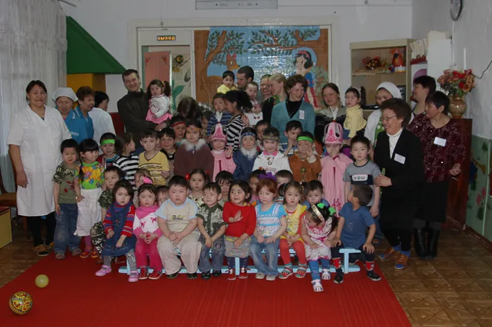 Kindergarten 2010: The international delegates from Snowchange Co-op and from the Arkleton Trust Uk visited the kinderdargen of Kolymskaya where the future leaders of Turvaurgin grow up. Traditional games and language is taught in the kindergarden. Photo credit: © 