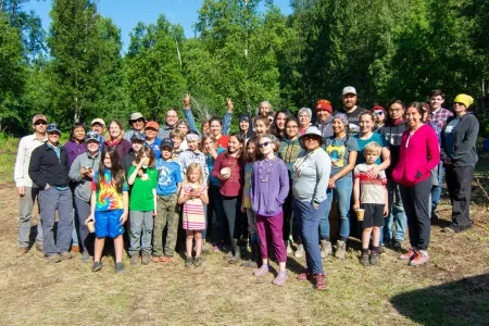 Chickaloon Village culture camp and IFKN participants stand together for a group picture.